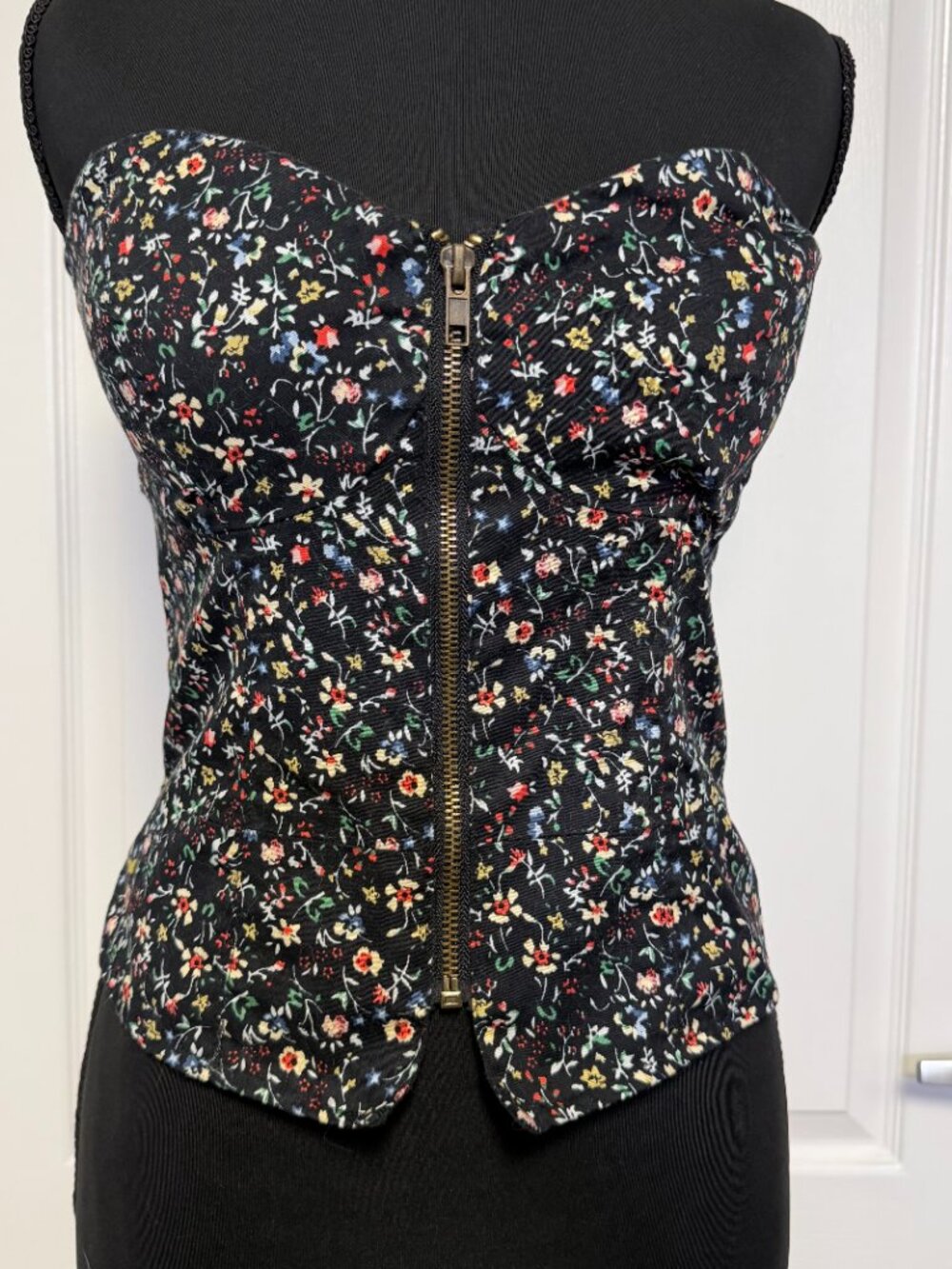 American Rag Black Floral Strapless Bustier Corset Top Zip Front M